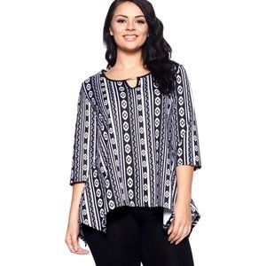 Hot Ginger Ladies Shark Bite Tunic Top Black Tribal Print Size 3XL  NWOT